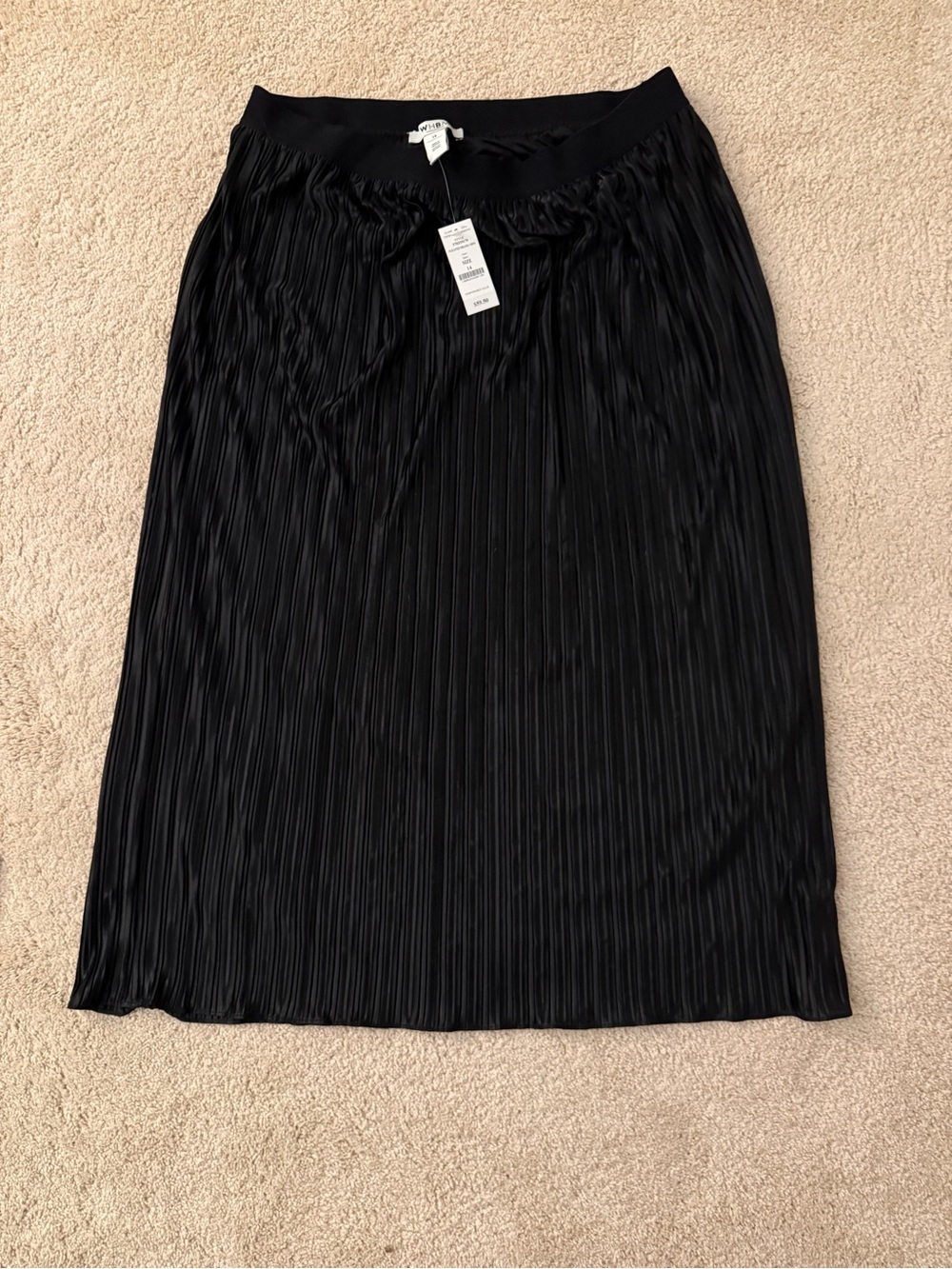 White House Black Market Black Pleated Midi Skirt with Drawstring Waist